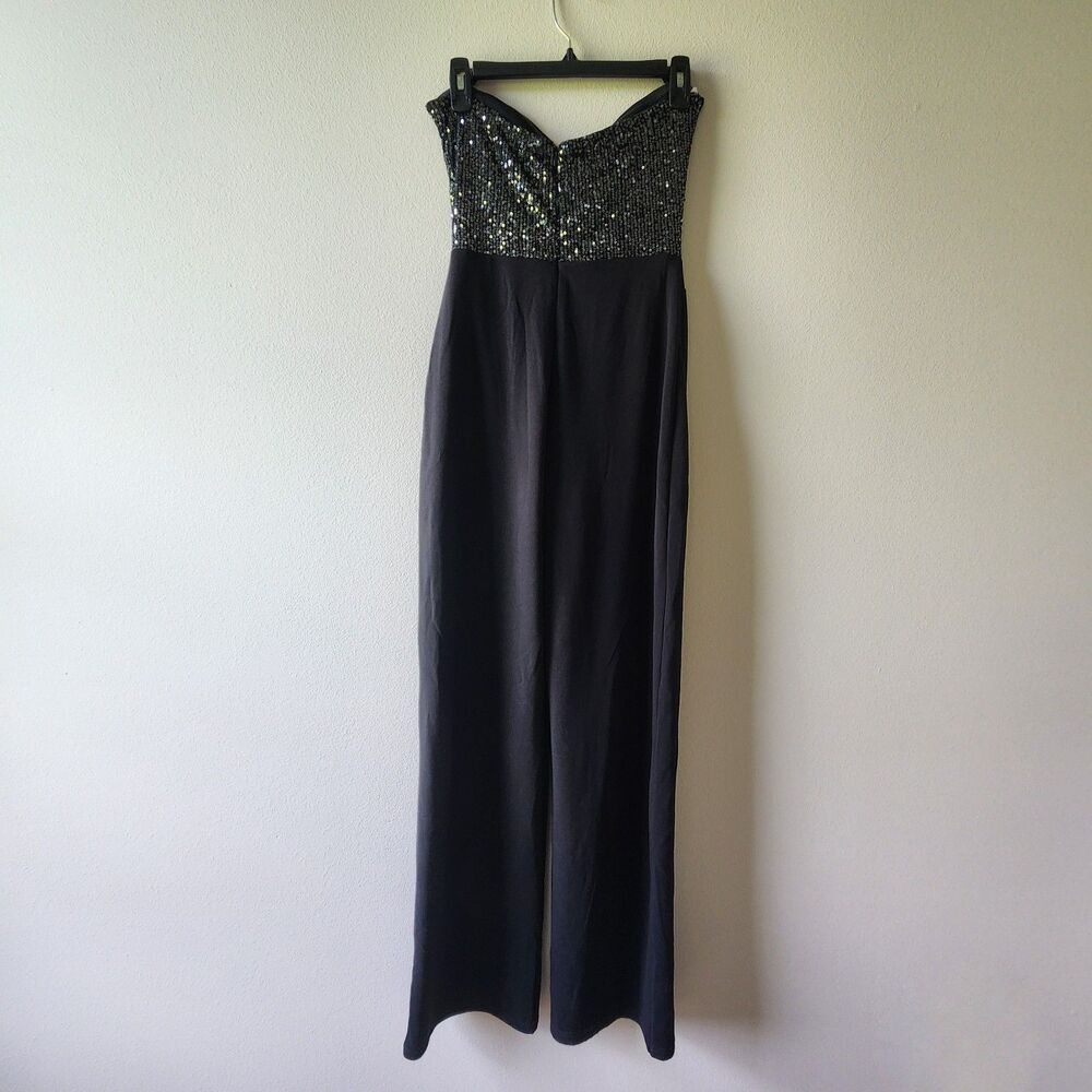 Black Sequin Strapless Jumpsuit Y2K Glam Party Prom Wide Leg Palazzo Lulus